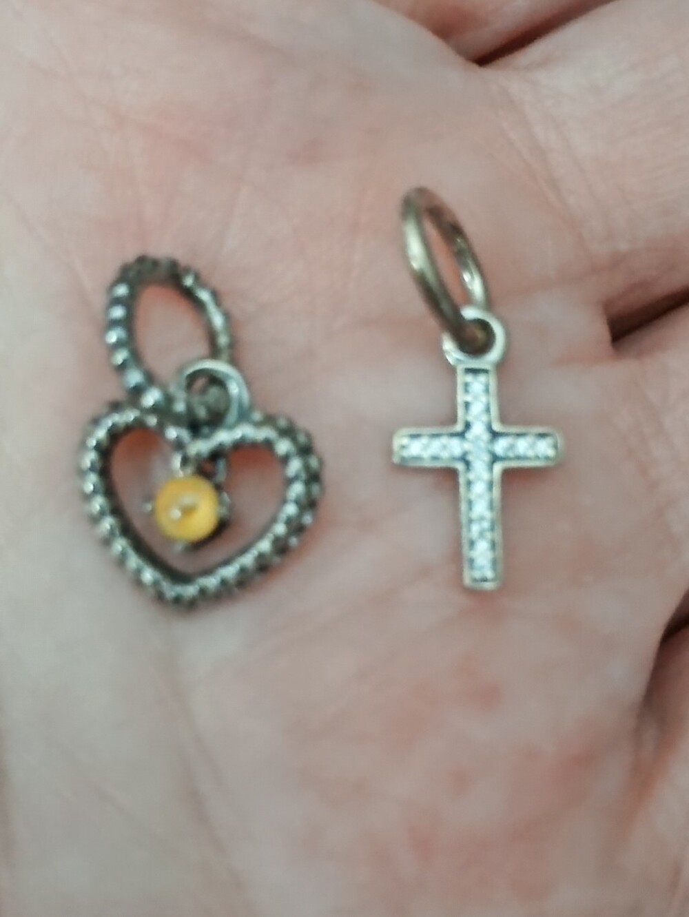 Pandora Vintage Silver Heart and Cross Charm Set - Silver